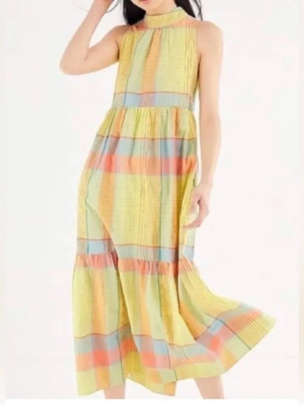 Urban Outfitters Greta Pastel Plaid Maxi Dress XS